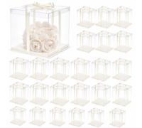 xilianBPK 24 cajas de regalo transparentes con cinta de 2 capas de 17 x 17 x 20 cm, caja transparente para tartas con tapas, cajas altas de embalaje para tartas de PET, cajas de regalo transparentes