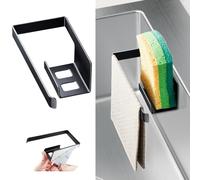 XILIMOR Soporte Estropajo Fregadero, 2 en 1 Porta Estropajos Fregadero, Autoadhesivo Porta Esponja Organizador de Cocina, Acero Inoxidable Soporte para paños de Cocina, Negro