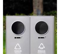 Xilin-872 Cubo de Basura para Exteriores Papelera metálica Moderna for Interiores y Exteriores, con Doble Compartimento Comercial. Cubo de Basura para Exteriores