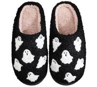 XILIWUS Pantuflas de galletas de Halloween para mujer, nuevas y cómodas pantuflas de calabaza para interiores y exteriores para temporada espeluznante, Fantasma, 10.5-11.5 Women/9-10 Men