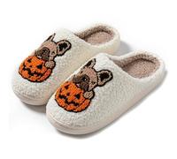 XILIWUS Pantuflas de galletas de Halloween para mujer, nuevas y cómodas pantuflas de calabaza para interiores y exteriores para temporada espeluznante, Calabaza para perro, 10.5-11.5 Women/9-10 Men