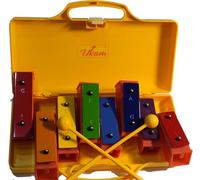 Xilófono diatonico Soprano Ukam 8 Notas individaules de colores, Instrumento de percusión con dos mazas y estuche rigido amarillo. (Metalonotas) (Amarillo)