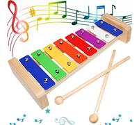 Xilófono Instrumentos Musicales para Niños Madera Xilofono para Escolar Infantil Bebe Percusion Carrillon Cromatico Glockenspiel con Baquetas Xilofono Metalofono Instrumento Musical (8 Tonos)