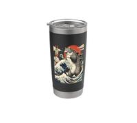 Xilografia estilo gato Great Wave de Neko no Jira Catzilla Kaiju Vaso térmico de acero inoxidable de doble pared