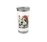 Xilografia estilo gato Great Wave de Neko no Jira Catzilla Kaiju Vaso térmico de acero inoxidable de doble pared