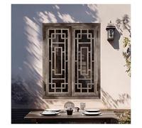 XILYZMO Madera Pino Estilo Chino Puerta Doble Ventana Salida Vidrio Templado Salón Té Ventana Ventilación Rejilla Hueca Montaje Al RAS Ventanas Abatibles para Cabinas(A-Gray,100x130cm)
