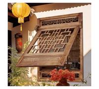 XILYZMO Ventanas Abatibles Madera Maciza Rejas Manuales De Estilo Antiguo Ventilación Ventanas Batientes Montaje Empotrado para Entradas, Restaurantes, Casas Té(C-Brown,100x120cm)