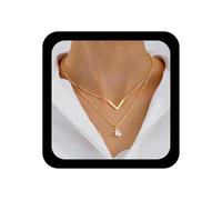 Ximdble Collar vintage en forma de V en capas con diamantes de imitación, gargantilla de gota de agua, collar de diamantes de imitación, circonita cúbica, letra V, cadena de capas para mujer