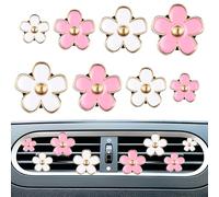 XIMEY Clip Ambientador de Coche, 8 Piezas Ambientador Coche Clip Margarita, Clip de Ventilación de Flores, Accesorios Coche Decoración Interior Mujer para Coche, Oficina, Casa (Blanco, Rosa)