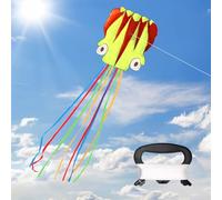 XIMEY Cometas para Niños, Cometa Grande, Cometa de Pulpo, Cometas Fáciles de Volar con Hilo para Cometas de 100m, Cometa Arcoiris, Cometas para Niños y Adultos, 550x 72 cm (Fluorescencia roja)