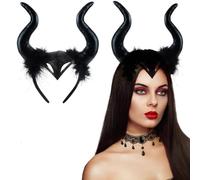 XIMEY Diadema Cuerno de Diablo 1 Pieza Cuernos Malefica, Sombrero Cuerno con Collar Encaje Gótico, Diadema Malefica, Diadema Diablo para Halloween, Cosplay Malefica, Carnaval,Fiestas Temáticas (Negro)