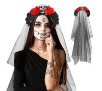 XIMEY Diadema Día de los Muertos, Diadema Catrina Mujer Halloween Mujer, Velo Novia Cadaver Negro Halloween, Velo de Novia Negro, Accesorios Día de los Muertos