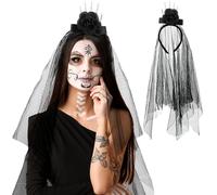 XIMEY Diadema Día de los Muertos, Diadema Catrina Mujer Halloween Mujer, Velo Novia Cadaver Negro Halloween, Velo de Novia Negro, Accesorios Día de los Muertos (Garras)
