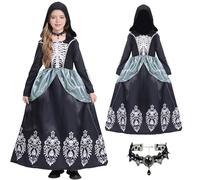 XIMEY Disfraz Vampiro Niño, Disfraz Dracula Niña, Disfraz Esqueleto Niña, para Carnaval, Halloween, Cosplay, Mascarada (B, L)