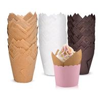 XIMEY Papel Magdalenas Horno, Tulipán Moldes Magdalenas Papel, 300 Piezas, Moldes Muffins, Muffin, Cupcakes para Fiestas Navidad, Tamaño Estándar, Natural y Antiadherente (Tulipanes-B)