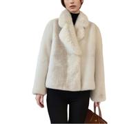 XIMO Abrigo de gamuza sintética de lujo para mujer, chaqueta de piel vegana texturizada de primera calidad, abrigo cálido de invierno, elegante ropa de noche, blanco crema, L