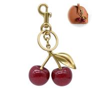 xinanalya 1 abalorio de cerezo para bolsa, llavero de cereza brillante con detalle de corazón, llavero de resina brillante para mujer, accesorios de bolso de moda