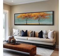 XINBAO Árboles del dinero, cuadro de pared en lienzo horizontal estrecho, arte de naturaleza horizontal ancho, impresión en lienzo enmarcada para oficina, pasillos (35x105cm/marco interior)