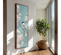 XINBAO Arte de la naturaleza, lienzo con animales largos y estrechos para pared, estampado botánico contemporáneo con aves y colores neutros, pintura vertical (70x210cm/marco interior).