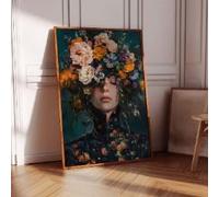 XINBAO Arte de retrato femenino, pintura de mujer, arte femenino, impresión de retrato femenino, rosas y flores grandes, pintura en lienzo (40 x 60 cm/sin marco)