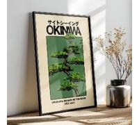 XINBAO Arte mural de Okinawa, Japón, impresión de viaje a Japón, impresión de viaje a Ryukyu, póster de Warm Cape Hedo, árbol Gajumaru, lienzo de bonsái verde (30 x 40 cm/marco interior)