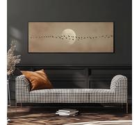XINBAO Arte panorámico de pájaros y luna, impresión sepia vintage, decoración de pared ancha, lienzo enmarcado grande, paisaje, gansos en vuelo, pintura (60 x 180 cm/marco interior)
