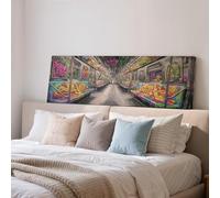 XINBAO Cuadro con diseño de grafiti en el metro, impresión panorámica ancha, decoración con marco largo y estrecho, escena de gran tamaño, arte urbano para pared, decoración (65 x 195 cm/sin marco)