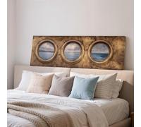 XINBAO Cuadro de paisaje marino con ojo de buey, lienzo panorámico ancho, marco largo y estrecho, ventana decorativa náutica de gran tamaño con ilusión óptica, estilo costero (45 x 135 cm/sin marco).