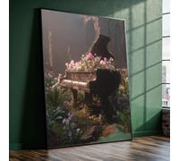 XINBAO Cuadro decorativo de piano abandonado - Lienzo con diseño floral de piano de cola - Lámina romántica de fantasía natural - Pintura decorativa vintage para sala de música (60x90cm/Sin marco)