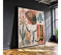 XINBAO Cuadro decorativo de vaquero del oeste - Lienzo rústico estilo granja - Decoración de botas, sombreros y calaveras de rodeo - Pintura de pared estilo rancho campestre (45x45cm/sin marco)