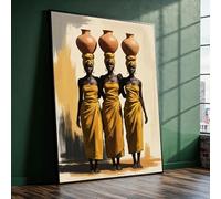 XINBAO Cuadro Hermanas africanas - Listo para colgar en la pared del salón - Pósteres e impresiones de mujeres tribales para el salón (70x100cm/Marco interior)
