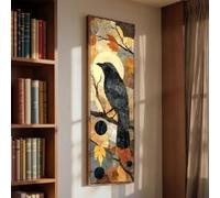 XINBAO Cuadro vertical grande sobre lienzo, arte mural de pájaros sobre lienzo, decoración abstracta alta y alargada, escena natural estrecha, decoración de cama horizontal (55x110cm/marco interior)