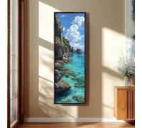 XINBAO Cuadro vertical largo con diseño oceánico, lienzo con acantilado costero alto y estrecho, decoración acuática turquesa y delgada, paisaje marino impreso (20x60cm/sin marco)