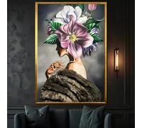 XINBAO Cuadros en lienzo de una mujer elegante con una corona floral floreciente: imágenes artísticas para la decoración de paredes del hogar, pósteres e impresiones (80 x 110 cm/sin marco)