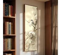 XINBAO Escena natural estrecha, pintura vertical sobre lienzo grande, arte mural de pájaros sobre lienzo, decoración abstracta alta y alargada, pintura de animales boho (50x150cm/marco interior)