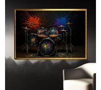 XINBAO Explosión de Ritmo transforma una batería en una vibrante explosión de color, movimiento y sonido. Pósters, impresiones y lienzo (80 x 110 cm/marco interior).