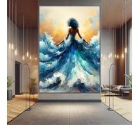 XINBAO Impresión de mujer negra entre olas, lienzo oceánico, pintura costera de fantasía, póster romántico de playa, impresión artística oceánica (30 x 40 cm/marco interior)