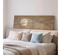 XINBAO Impresión en lienzo de pájaros y luna, arte de pared vintage sepia, decoración panorámica de pared, obra de arte grande, pájaros, paisaje largo y estrecho (50 x 150 cm/marco interior)