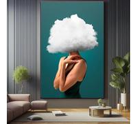 XINBAO Impresión surrealista de mujer con cabeza de nube, lienzo de ensueño, pintura minimalista, póster abstracto surrealista, arte mural femenino (70 x 100 cm/marco interior)