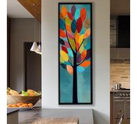 XINBAO Lámina botánica con estampado de árboles en colores neutros, estilo botánico vintage, lienzo largo y estrecho para decoración de paredes en un hogar contemporáneo (40x120cm/marco interior).