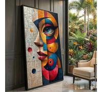XINBAO Lienzo abstracto con retrato de rostro colorido, arte mural geométrico moderno, diseño facial contemporáneo, decoración del hogar, impresión artística (80 x 150 cm/sin marco)