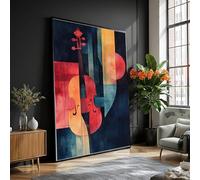 XINBAO Lienzo abstracto de violín, decoración de pared con música geométrica moderna, lienzo de gramófono vintage, decoración de música antigua (50 x 75 cm/sin marco)