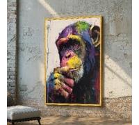 XINBAO Lienzo colorido de chimpancé para pared - Retrato de mono con expresionismo abstracto - Decoración para el hogar con estampado animal - Imágenes de monos (70 x 100 cm/Sin marco)