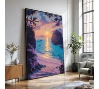 XINBAO Lienzo con escena de playa al atardecer, arte mural de olas del océano, pintura de paisaje costero, decoración serena junto al mar, impresiones de naturaleza (30 x 40 cm/sin marco)