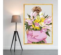 XINBAO Lienzo con mujer sosteniendo un ramo de flores, impresión floral para pared, decoración floral, lienzo a color, pintura para sala de estar (21 x 30 cm/sin marco)
