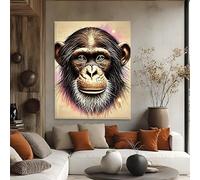 XINBAO Lienzo con retrato de chimpancé, arte mural realista de mono, pintura de animales salvajes, decoración de pared abstracta, pósteres (80 x 110 cm/sin marco)