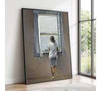 XINBAO Lienzo de chica en la ventana, arte famoso, surrealismo, pintura de paisaje, diseño de lienzo para pared, decoración lista para colgar (40 x 60 cm/sin marco)