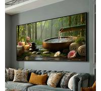 XINBAO Lienzo de fuente de agua de bambú zen, arte de pared relajante de spa, decoración de jardín tranquilo, pintura con velas de aromaterapia, decoración del hogar (90 x 180 cm/marco interior)