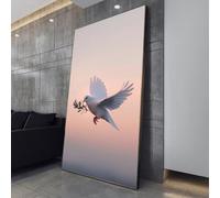 XINBAO Lienzo de paloma blanca con rama de olivo, símbolo de la paz, arte mural, pájaro en vuelo, pintura de animales, decoración natural para el hogar (70 x 130 cm/sin marco)