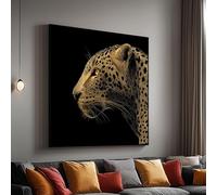 XINBAO Lienzo de perfil de leopardo, ilustración de vida silvestre dorada, estampado animal, fondo negro, decoración de pared (60 x 60 cm/sin marco)
